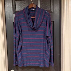 Eri & Ali Navy and Red Striped Women's Cowl Neck Sweater XL